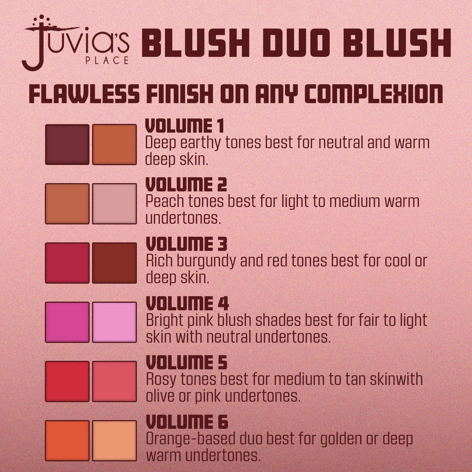 Juvia's Place Blushed Duo Blush Volume3 - Two Tone Pigmented Buildable Pressed Mineral Powder - Rosy Natural Cheeks Matte Fresh Finish for All Skin Color
