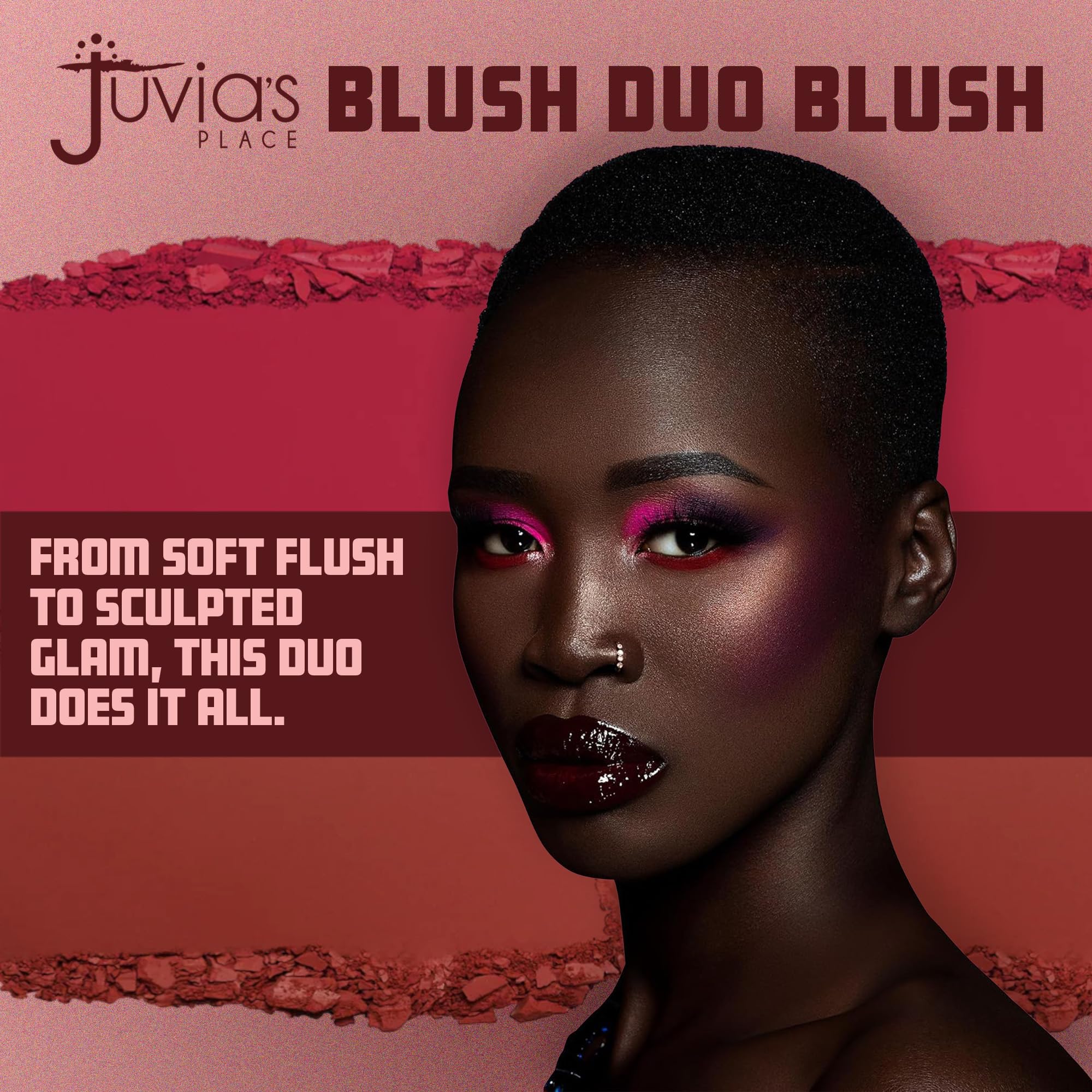 Juvia's Place Blushed Duo Blush Volume3 - Two Tone Pigmented Buildable Pressed Mineral Powder - Rosy Natural Cheeks Matte Fresh Finish for All Skin Color